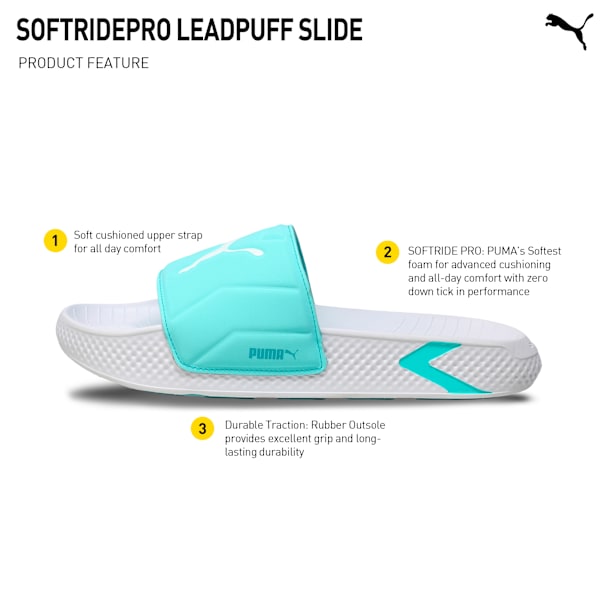 SoftridePro Leadpuff Women's Slides, PUMA White-Safe Lake-Aqua, extralarge-IND