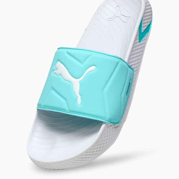 SoftridePro Leadpuff Women's Slides, PUMA White-Safe Lake-Aqua, extralarge-IND