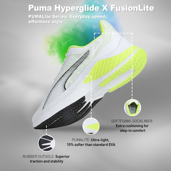 Hyperglide X FusionLite Everyday Running Shoes, Electric Lime-PUMA White-PUMA Black, extralarge-IND