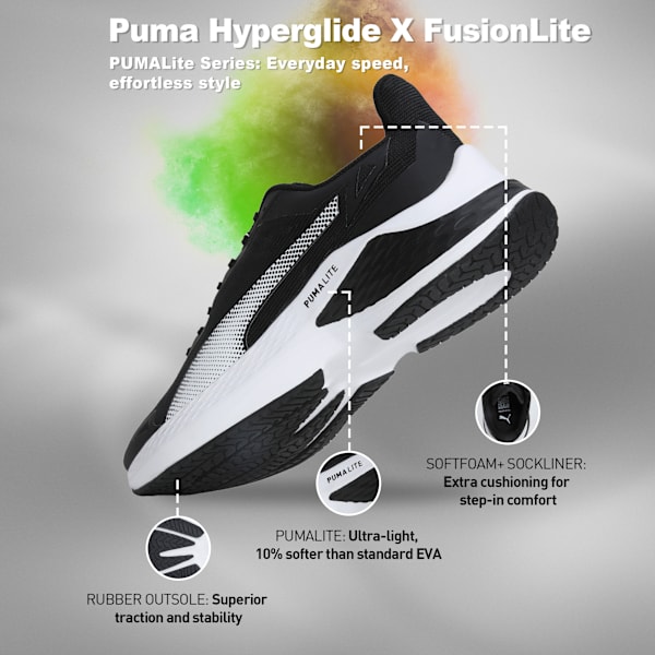 Hyperglide X FusionLite Everyday Running Shoes, PUMA Black-PUMA White, extralarge-IND