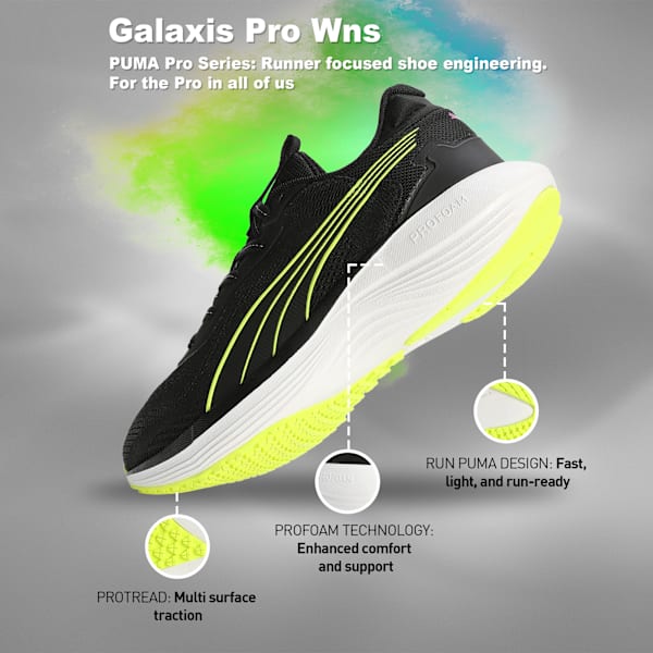 Galaxis Pro Women's Performance Boost Running Shoes, PUMA Black-Yellow Alert-Pure Magenta, extralarge-IND