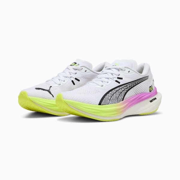 ウィメンズ ディヴィエイト ニトロ 3 EKIDEN グロー ランニングシューズ, PUMA White-Pure Magenta-Yellow Alert, extralarge-JPN