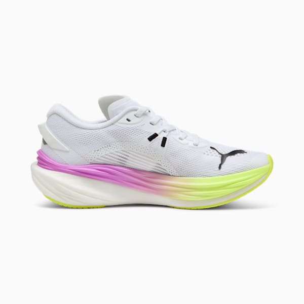 ウィメンズ ディヴィエイト ニトロ 3 EKIDEN グロー ランニングシューズ, PUMA White-Pure Magenta-Yellow Alert, extralarge-JPN