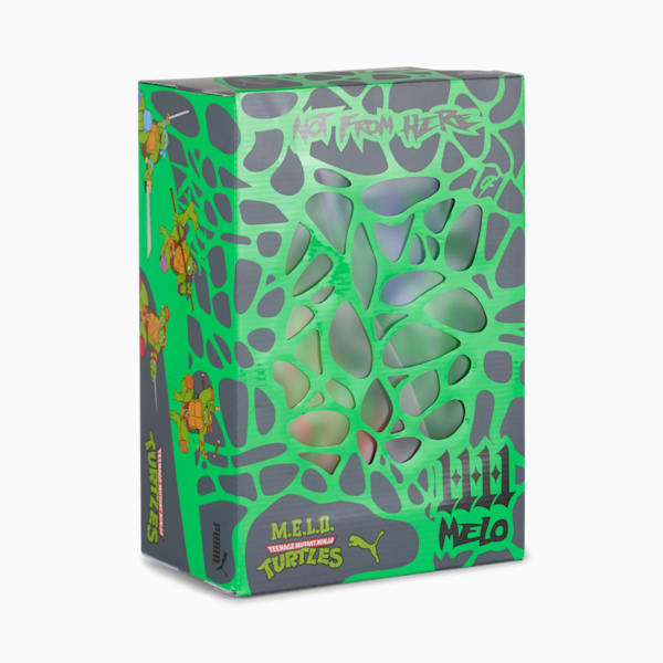PUMA x LAMELO BALL x TMNT MB.04 Raphael and Donatello Big Kids' Basketball Shoes, Fluro Green Pes-PUMA Red-Dark Amethyst, extralarge
