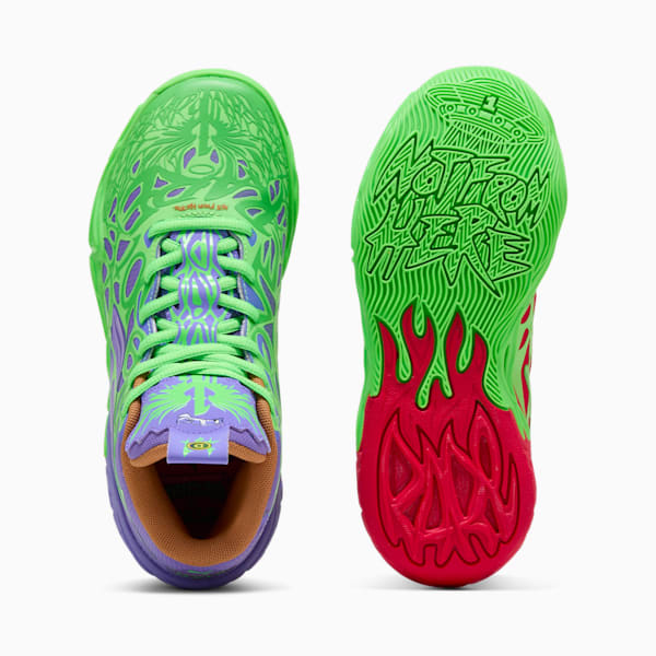 PUMA x LAMELO BALL x TMNT MB.04 Raphael and Donatello Big Kids' Basketball Shoes, Fluro Green Pes-PUMA Red-Dark Amethyst, extralarge