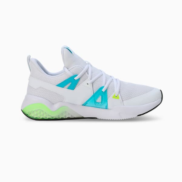 Cell Fraction Fade Men's Running Shoes, Puma White-Scuba Blue-Yellow Alert, extralarge-IND