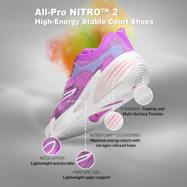 All-Pro NITRO™ 2 High Stability Basketball Shoes, Electric Orchid-PUMA White, extralarge-IND
