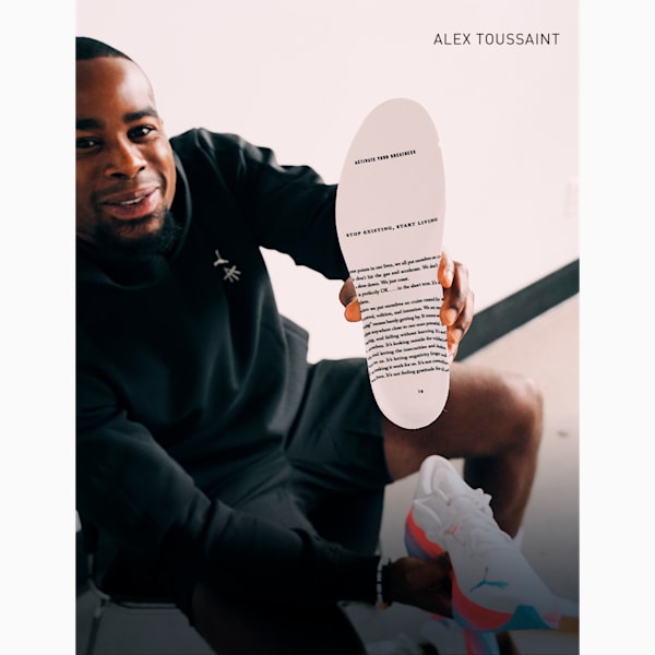 Tenis PUMA x ALEX TOUSSAINT Deviate NITRO™ 3 para hombre, PUMA White-Team Light Blue-PUMA Silver, extralarge