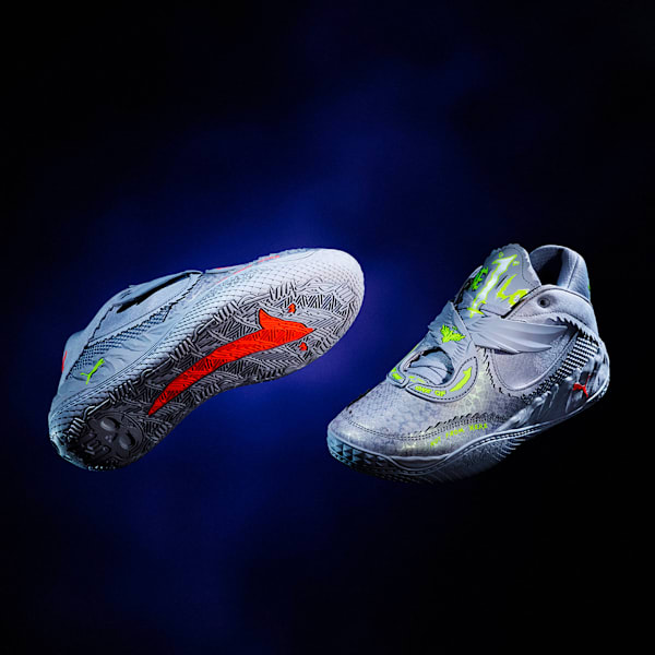 PUMA x LAMELO BALL MB.05 Metallic Basketball Shoes, Vibrant Silver-Yellow Alert-Glowing Red, extralarge