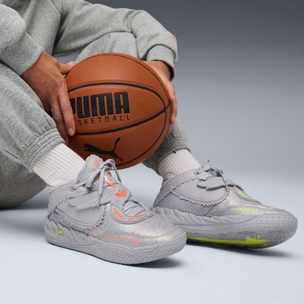 PUMA x LAMELO BALL MB.05 Metallic Basketball Shoes, Vibrant Silver-Yellow Alert-Glowing Red, extralarge
