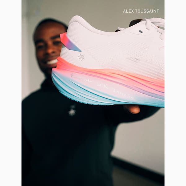 Tenis PUMA x ALEX TOUSSAINT Deviate NITRO™ 3 para mujer, PUMA White-Team Light Blue-PUMA Silver, extralarge