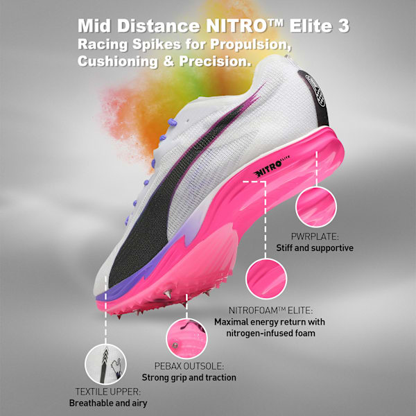 Mid Distance NITRO™ Elite 3 DIGITOKYO Running Shoes, PUMA White-PUMA Black-Fluro Pink Pes, extralarge-IND
