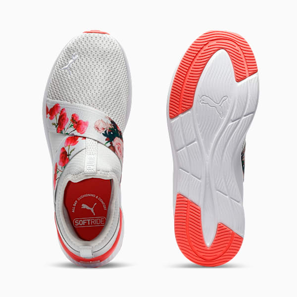 SOFTRIDE Harli Slip-On Floral Sneakers Women, Feather Gray-Peach Frost-PUMA White, extralarge