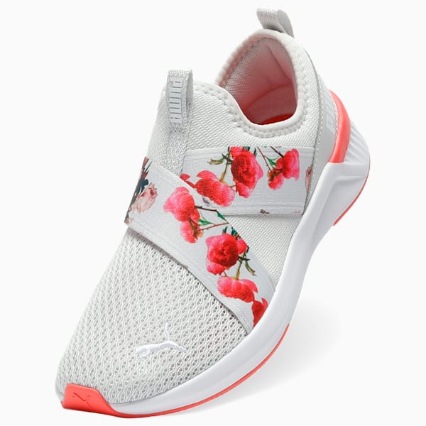 SOFTRIDE Harli Slip-On Floral Sneakers Women, Feather Gray-Peach Frost-PUMA White, extralarge