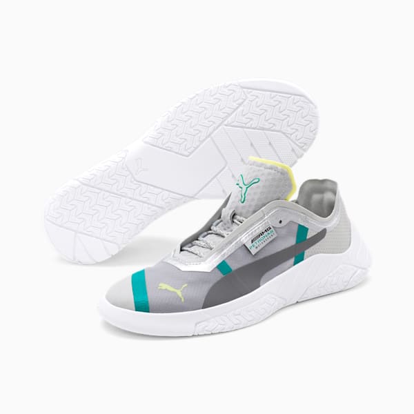 Mercedes-AMG Petronas Replicat-X Men's Motorsport Shoes, Mercedes Team Silver-Puma White-Spectra Green, extralarge