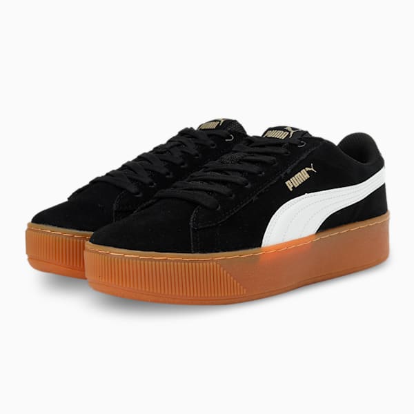 Vikky Platform Women's Shoes, Puma Black-Puma White-Metallic Gold, extralarge-IND