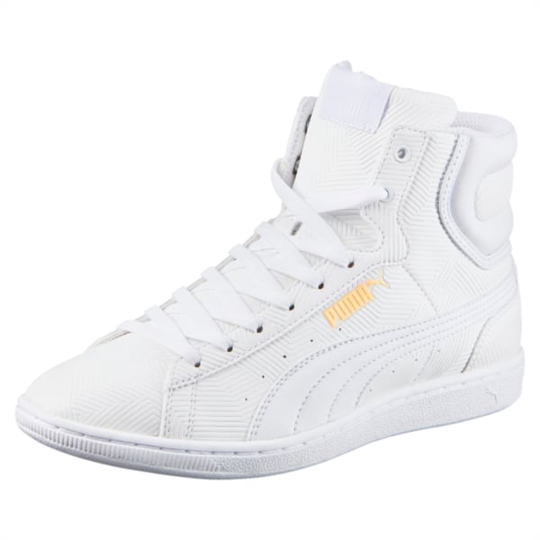 Vikky Mid Deboss Women's High Tops, Puma White-Puma White, extralarge-IND