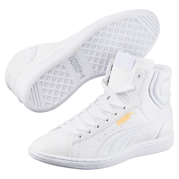 Vikky Mid Deboss Women's High Tops, Puma White-Puma White, extralarge-IND
