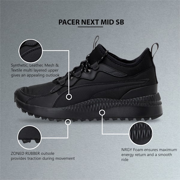 Pacer Next Mid Trainer Unisex Boots, Puma Black-Puma Black, extralarge-IND