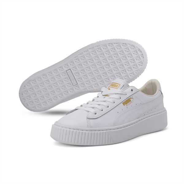 Basket Platform Core Women's Shoes, Puma White-Gold, extralarge-IND