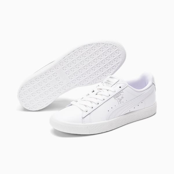 Zapatos deportivos Clyde Core Foil para mujer, Puma White-Puma Silver