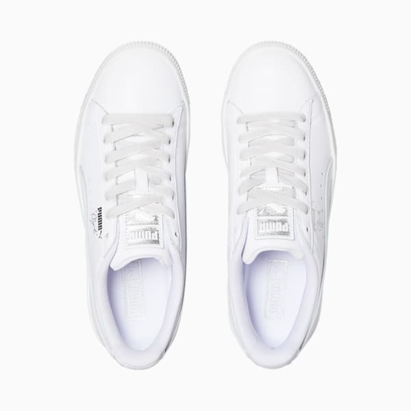 Zapatos deportivos Clyde Core Foil para mujer, Puma White-Puma Silver