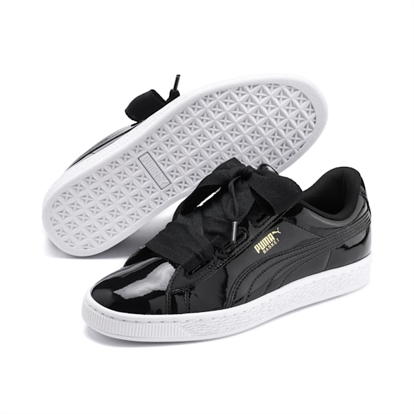 Basket Heart Patent Sneakers JR, Black-PRISM PINK-Gold-White, extralarge