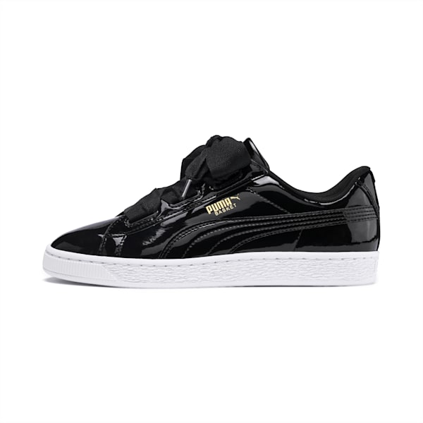 Basket Heart Patent Sneakers JR, Puma Black-PRISM PINK-Gold-Puma White, extralarge