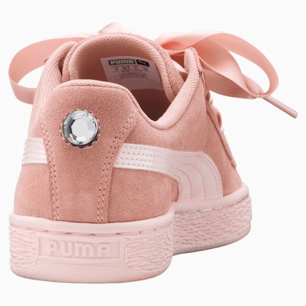 Suede Heart Jewel Sneakers JR, Peach Beige-Pearl, extralarge