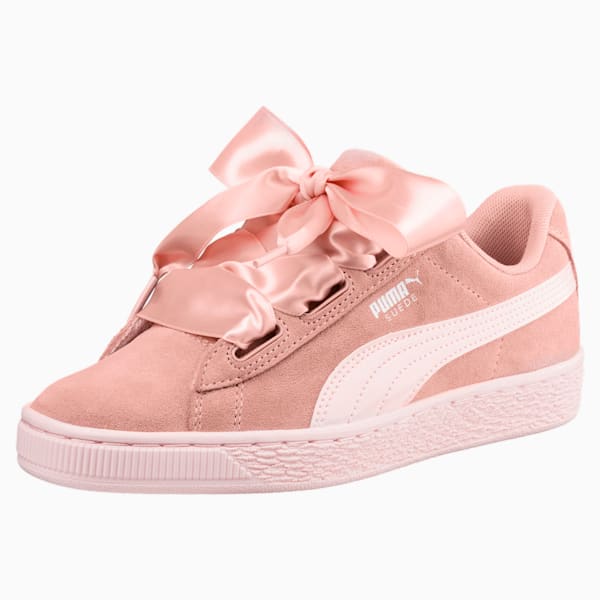 Suede Heart Jewel Sneakers JR, Peach Beige-Pearl, extralarge