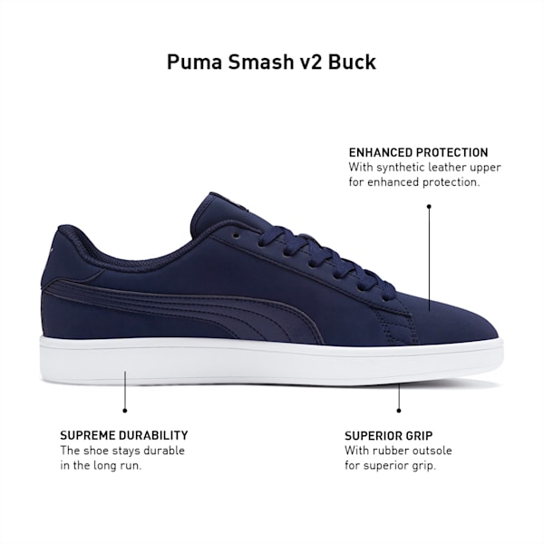 Smash v2 Buck Unisex Sneakers, Peacoat-Puma Silver-Puma White, extralarge-IND
