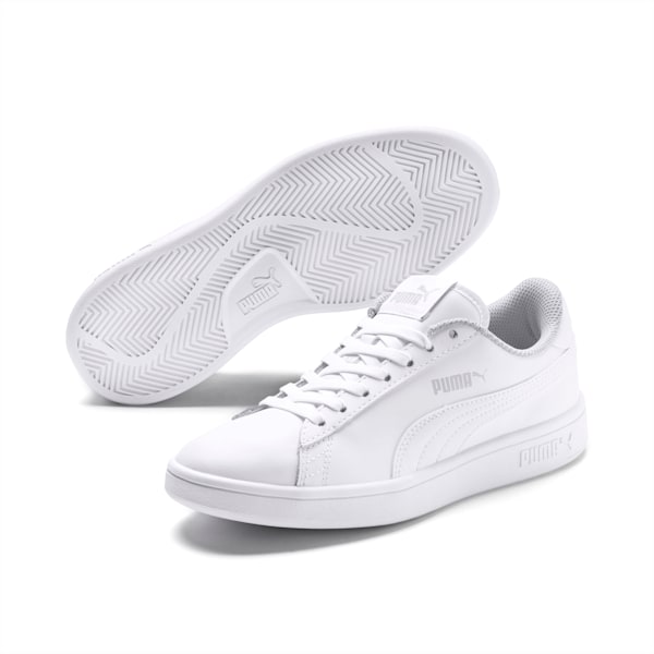 PUMA Smash v2 Leather Big Kids' Sneakers, Puma White-Puma White, extralarge