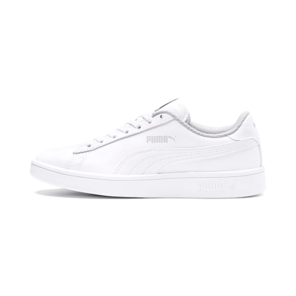 Smash v2 Leather Kid's Sneakers, Puma White-Puma White, extralarge-IND