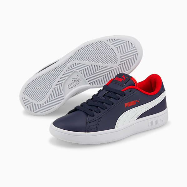 Tenis para jóvenes Puma Smash v2, Peacoat-Puma White-High Risk Red, extralarge