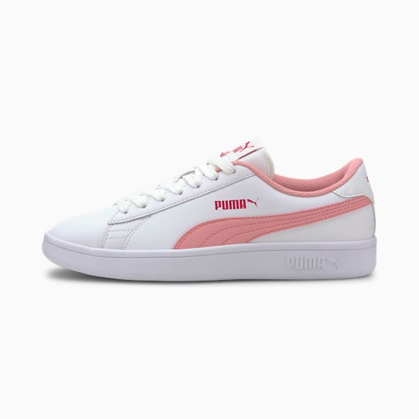 PUMA Smash v2 Leather Sneakers Big Kids, Puma White-Peony-BRIGHT ROSE, extralarge