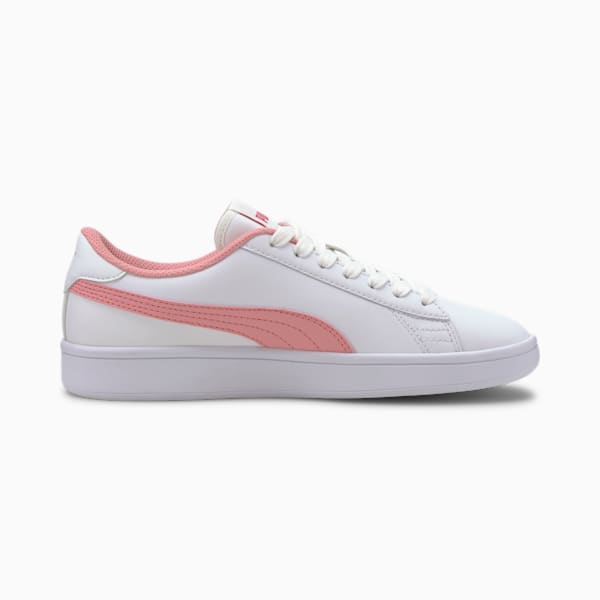PUMA Smash v2 Leather Big Kids' Sneakers, Puma White-Peony-BRIGHT ROSE, extralarge