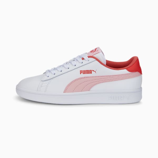 Puma Smash v2 Youth Trainers, Puma White-Almond Blossom-Salmon