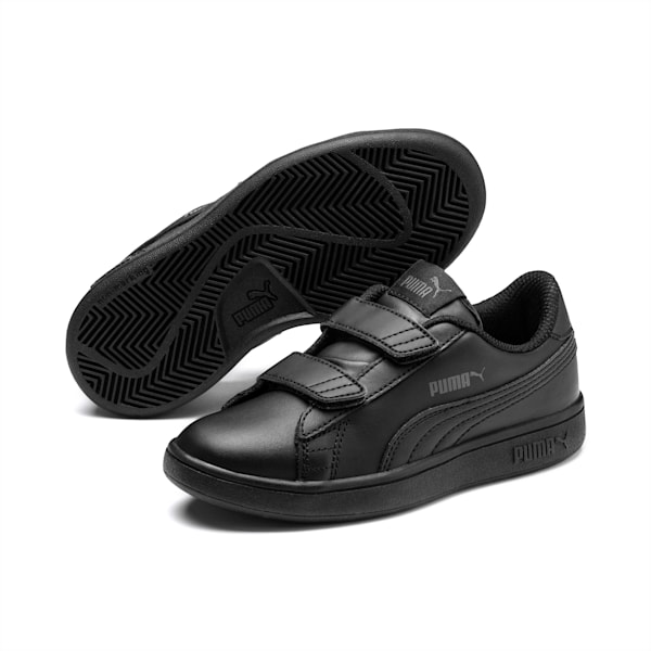 Zapatos deportivos de cuero Smash v2 para niño pequeño, Puma Black-Puma Black