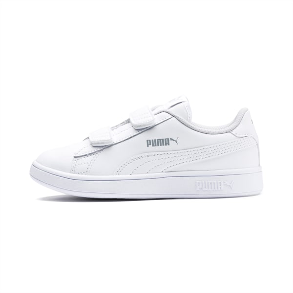 Zapatos deportivos de cuero Smash v2 para niño pequeño, Puma White-Puma White