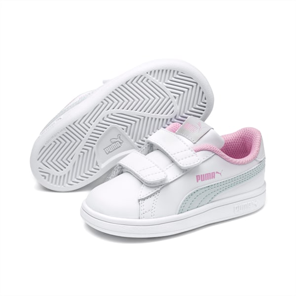Tenis para niños Smash v2, Puma White-Fair Aqua-Pale Pink, extralarge
