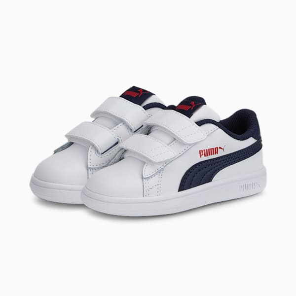 Smash v2 Kids' Trainers, Puma White-Peacoat-High Risk Red