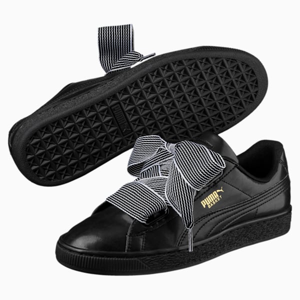 Basket Heart Women's Shoes, Puma Black-Puma Black, extralarge-AUS