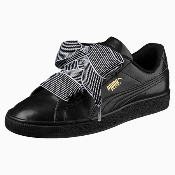 Basket Heart Women's Shoes, Puma Black-Puma Black, extralarge-AUS