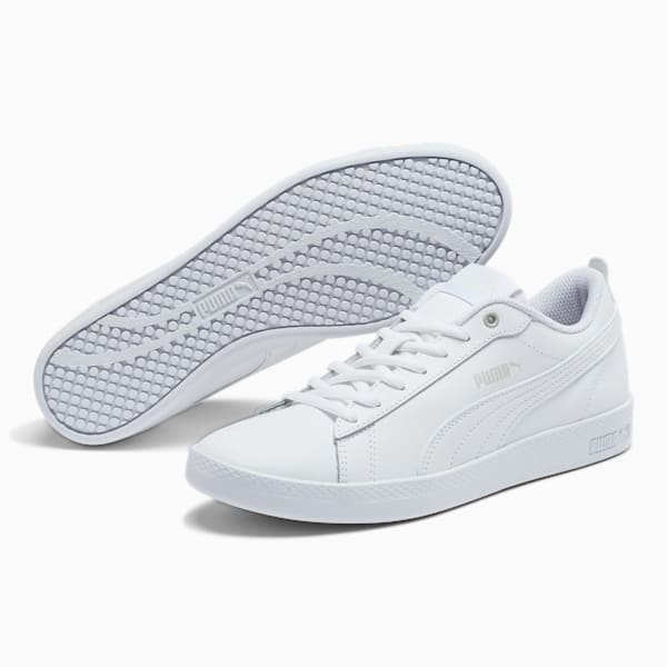 Smash v2 Leather Women's Sneakers, Puma White-Puma White, extralarge