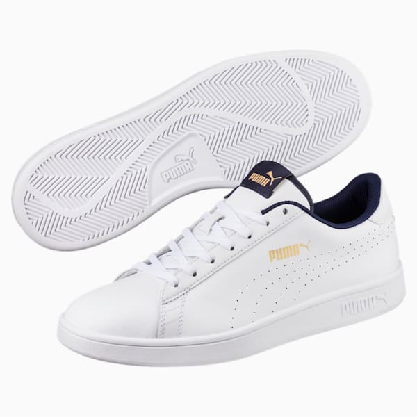 PUMA Smash v2 L Perforated Unisex Shoes, Puma White-Puma White-Peacoat, extralarge-IND