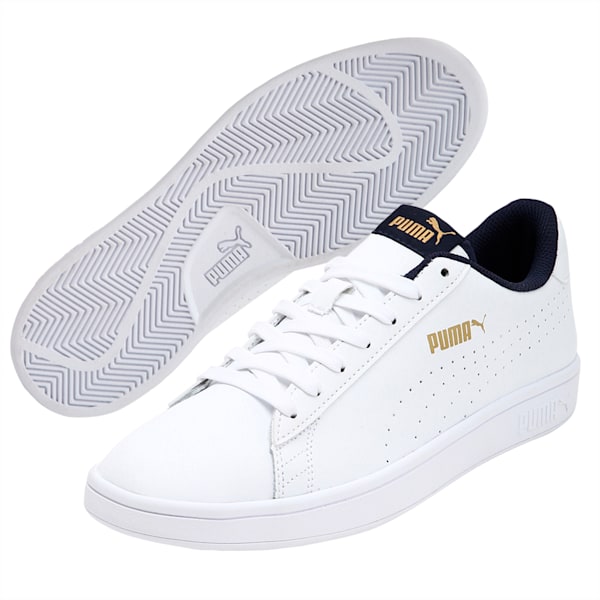 PUMA Smash v2 L Perforated Unisex Shoes, Puma White-Puma White-Peacoat, extralarge-IND