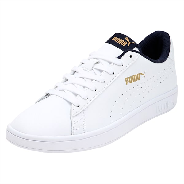 PUMA Smash v2 L Perforated Unisex Shoes, Puma White-Puma White-Peacoat, extralarge-IND