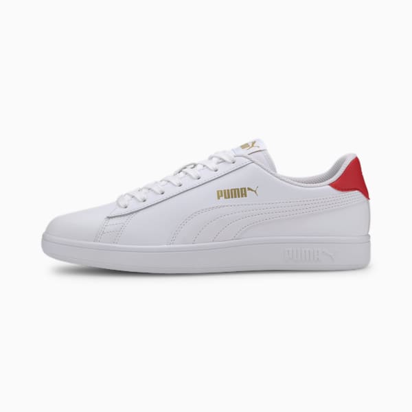 PUMA Smash v2 Sneaker, Puma White-High Risk Red-Puma Team Gold