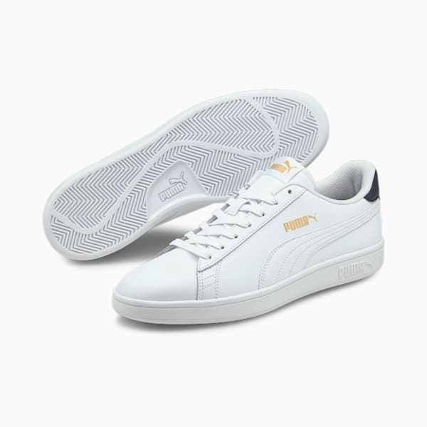 PUMA Smash v2 Sneakers, Puma White-Puma White-Peacoat-Puma Team Gold, extralarge