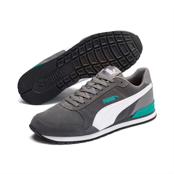 ST Runner v2 Suede Men's Sneakers, CASTLEROCK-Puma White-Blue Turquoise, extralarge